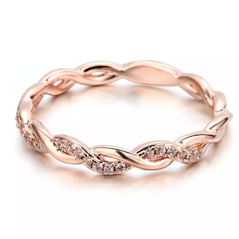 14k Rose Gold Twist Band Ring Cubic Zirconia - Picture 2 of 6